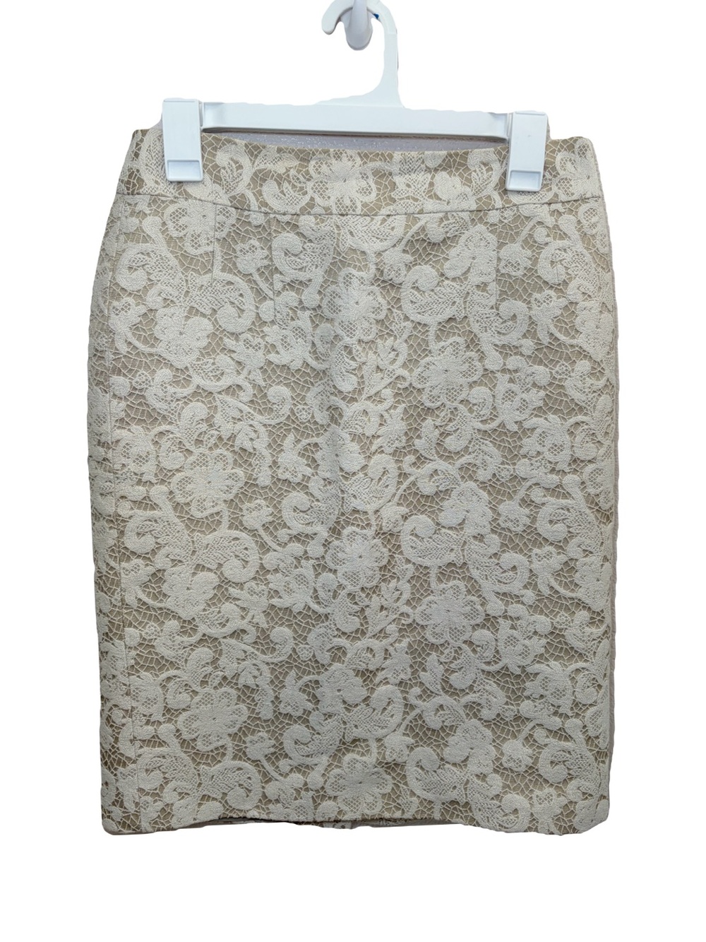 Banana Republic Floral Lace Pencil Skirt Cream Beige Tan Size 4 Office Work